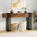 knoworld 63 Inch Long Console Table, Extra Thick Industrial Sofa Table Behind The Couch Rectangular Entryway Table for Entrance Hallway Living Room, Entire top Board & 4-Pipe Legs, Rustic Brown