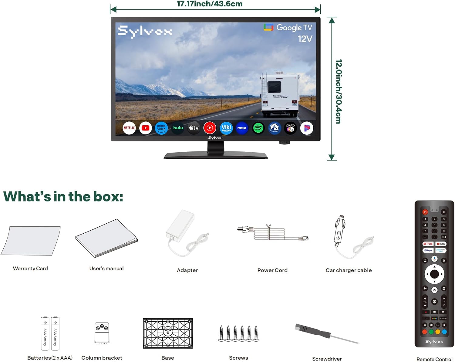 SYLVOX Smart RV TV, 19' 12 Volt TVs for RV Camper DC/AC Powered HDTV, Compatible with Google OS, Support Download APPs, Google Assistant, Bluetooth WiFi, 9-32V Wide Voltage Protection