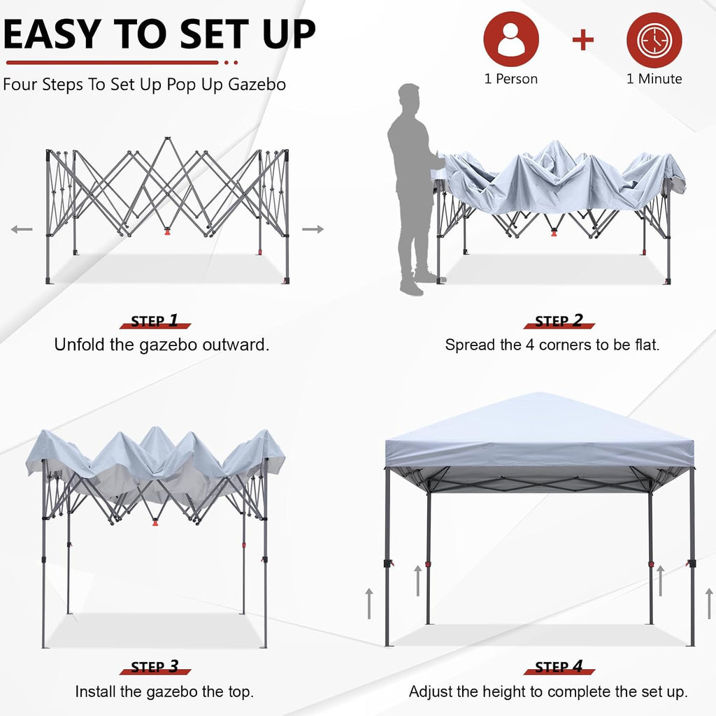 ABCCANOPY Durable Easy Pop up Canopy Tent 10x10, White