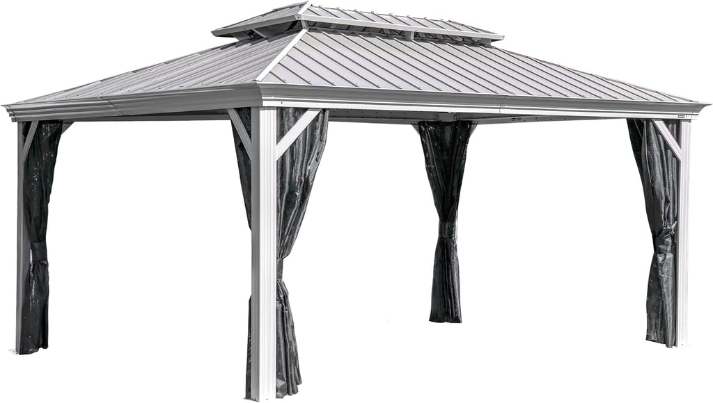 Sojag Outdoor 12' x 14' Monaco Hardtop Double Roof Gazebo Outdoor Sun Shelter, Champagne