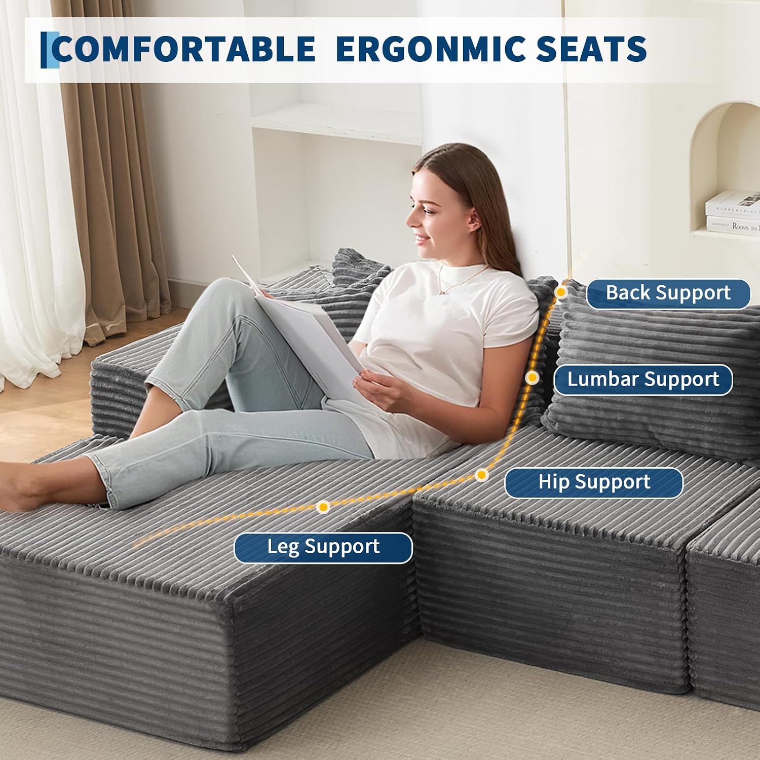 Garvee 108' Comfy Cloud Sectional Couch with Chaise, L Shaped Boneless Sofa | Gray Couches for Living Room, Modular Sofa Couch & Bed, No Assembly Required, (Gray, Left Facing Chaise)