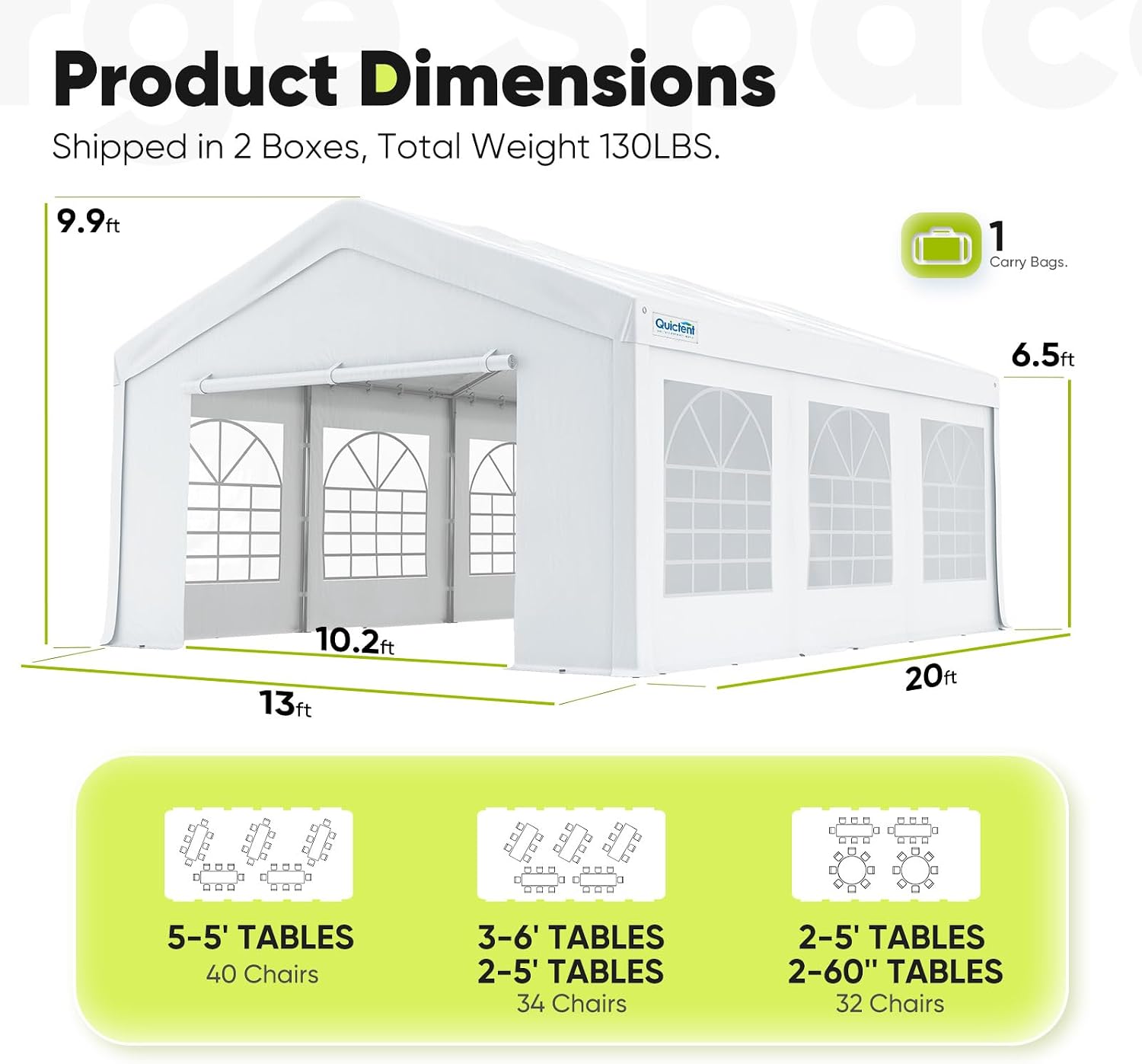 Quictent Premium 13x20 Party Tent Heavy Duty Outdoor Gazebo White Event Shelter Wedding Canopy Tent for Parties Carport BBQ with Removable Sidewall Windows & Storage Bags
