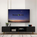 Bonzy Home 86' TV Stand, Modern Entertainment Center for 75' TV, Television Console Table with Storage Cabinets for Living Room, Black