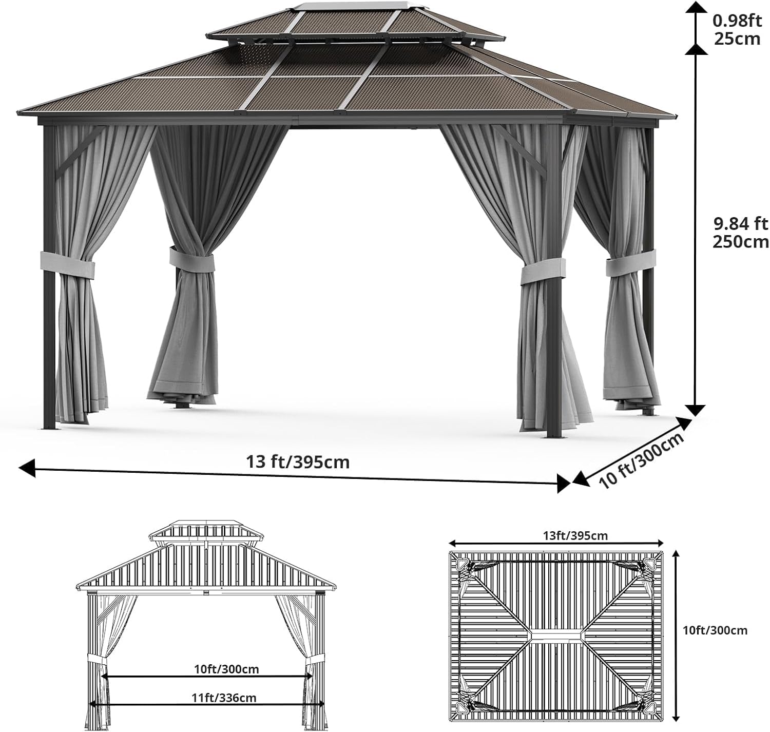 10'x10' Hardtop Gazebo - Heavy Duty Galvanized Steel Frame with Double Roof, Includes Netting & Curtains for Patio/Backyard (Gray)
