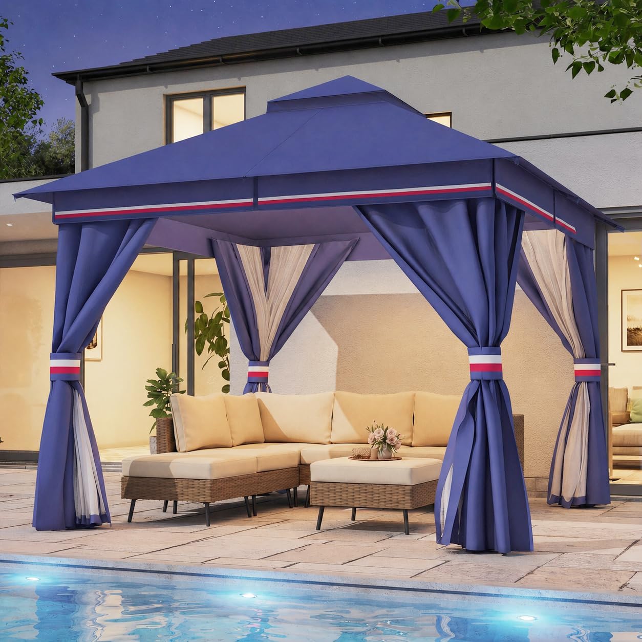 LAUSAINT HOME 10'x10' Outdoor Patio Gazebo, Heavy Duty Party Tent & Shelter with Double Roofs, Mosquito Nettings and Privacy Screens for Backyard, Garden, Deck (Klein Blue)