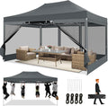 COBIZI 10x15 Heavy Duty Pop Up Canopy with 4 Sidewalls, Commercial Gazebo Party Tent with Mosquito Netting Wall Easy Set Up Outdoor Instant Screen Tent for Backyard, Patio, Garden, Gray