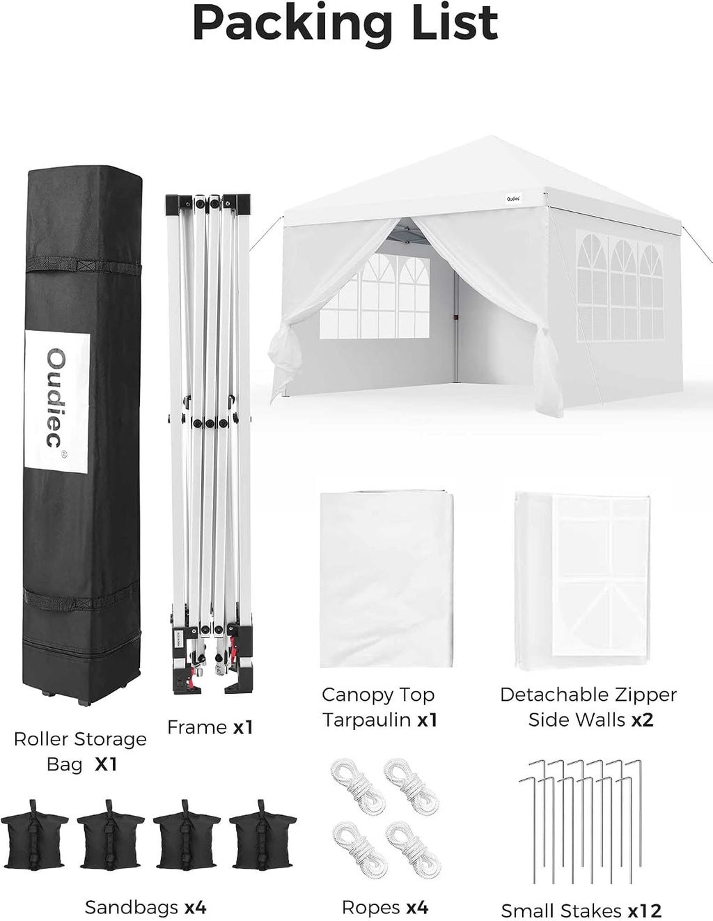 10x10 Ft Pop-Up Canopy with Window - Outdoor Gazebo, Removable Sidewalls, Doors, with Wheeled Case, Waterproof Shelter for Patio, Wedding - White