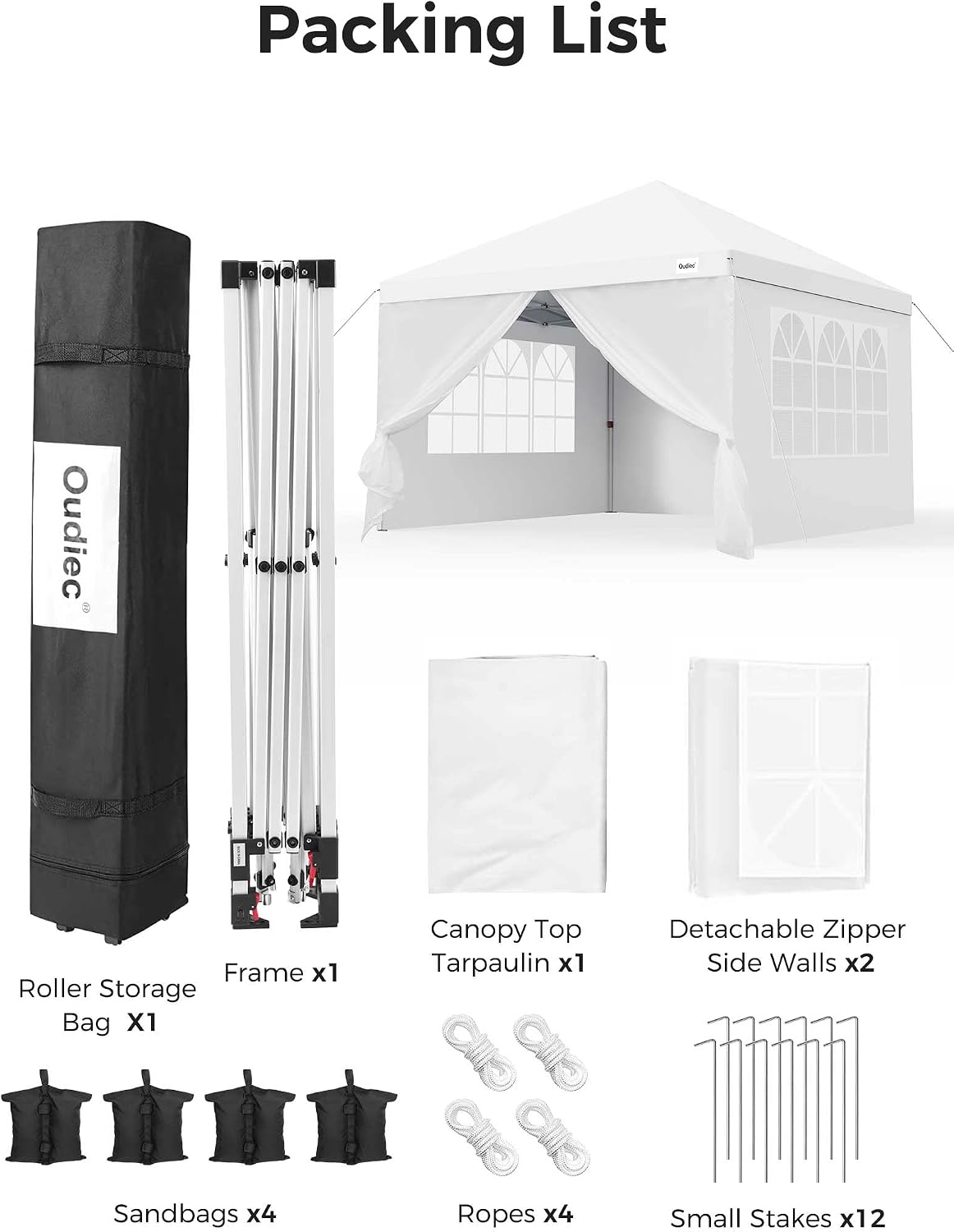 10x10 Ft Pop-Up Canopy with Window - Outdoor Gazebo, Removable Sidewalls, Doors, with Wheeled Case, Waterproof Shelter for Patio, Wedding - White