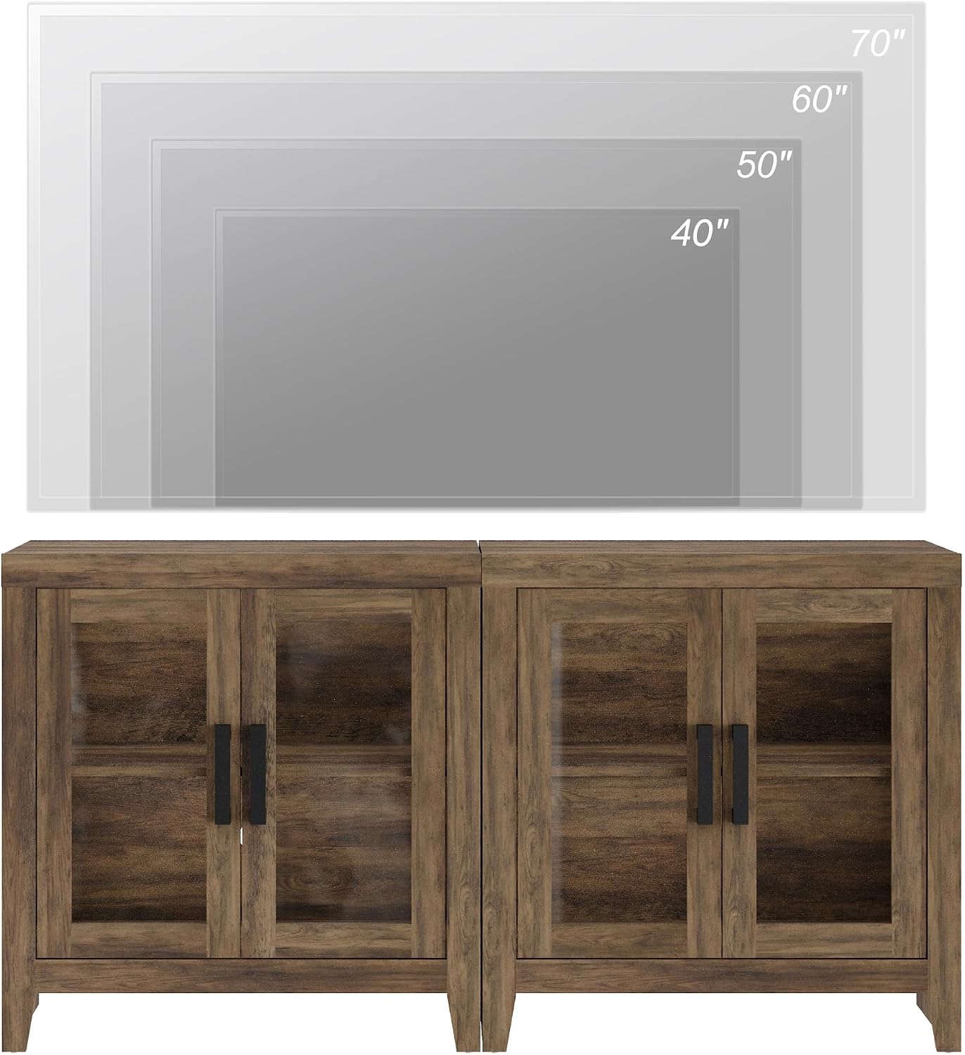 WAMPAT Farmhouse TV Stand for TVs up to 65', Rustic Wood Entertainment Center with Adjustable Shelf, Glass Doors & Storage, Media Console Cabinet for Living-Room, Bedroom, Brown