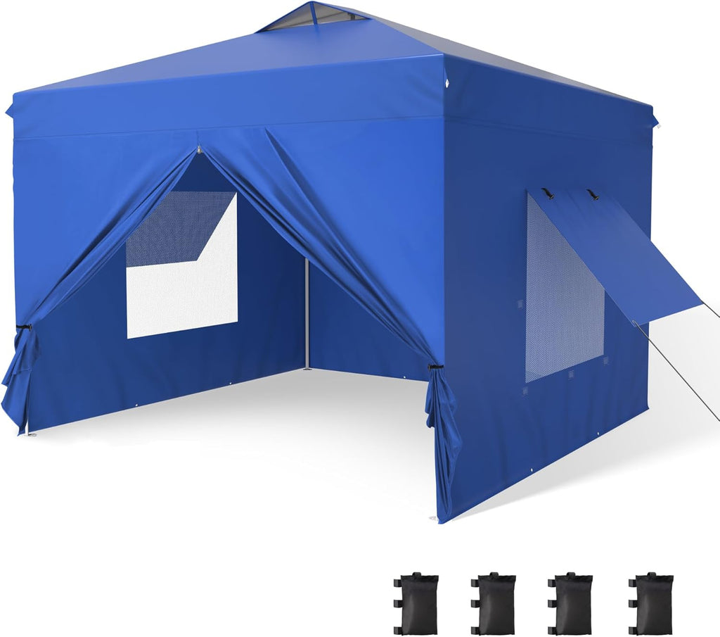 PHI VILLA 10x10 Pop Up Canopy Tent with Sidewalls - Easy Up Tent with Mesh Windows for Ventilation, Waterproof Design - Ideal for Parties, Beach, and Outdoor Events (Blue)