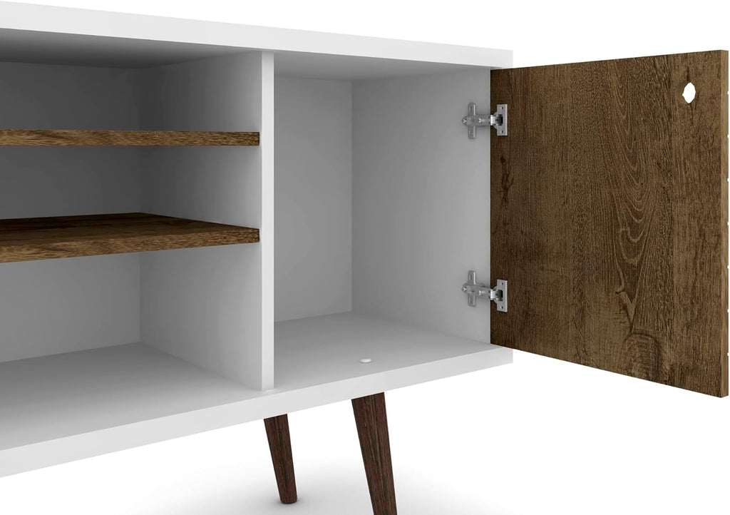Manhattan Comfort Liberty Mid Century Modern TV Stand for Televisions up to 50 Inches, Bedroom and Living Room Entertainment Center with Storage, Shelves, and Cabinet, 53' Wide, White/Rustic