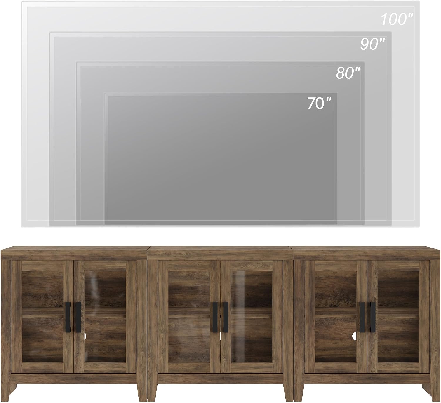 WAMPAT Farmhouse TV Stand for TVs up to 85', Rustic Wood Entertainment Center with Adjustable Shelf, Glass Doors & Storage, Media Console Cabinet for Living-Room, Bedroom, Brown
