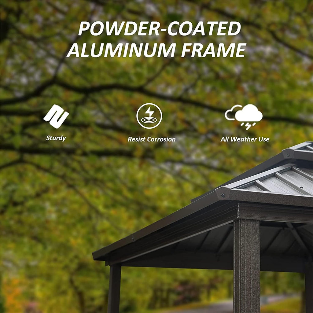 8' x 6' Grill Gazebo with Double Roof, Aluminum BBQ Gazebo with 2 Shelves, Permanent Hardtop Outdoor Structure for Patio and Backyard (Brown, 8'x6')