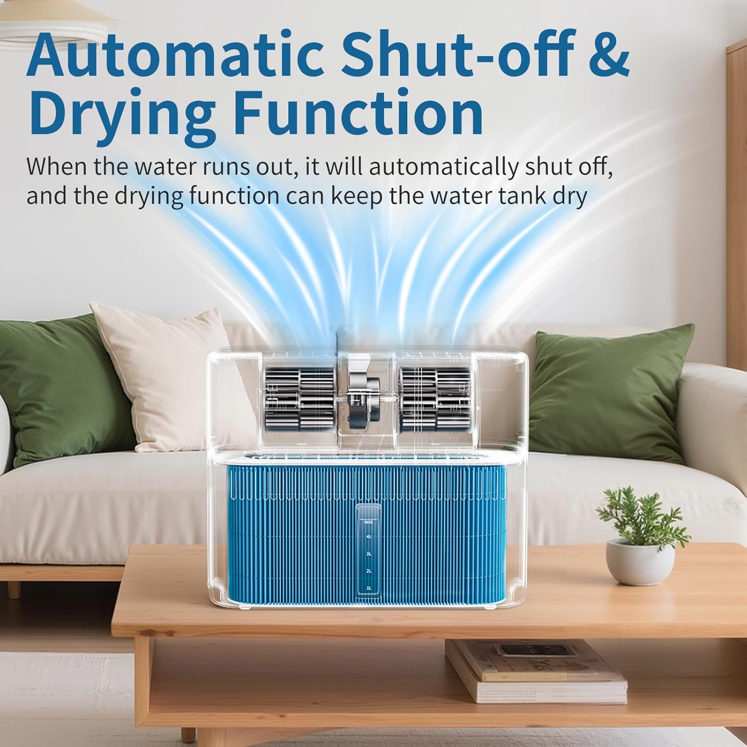 LAVIEAIR Evaporative Humidifiers for Bedroom, Living Room, Nursery, Large Room up to 300 ft², Mist-free No White Dust Top Fill Humidifier for Baby, Plants, 5L Tank, Max 48H Runtime, Easy to Clean