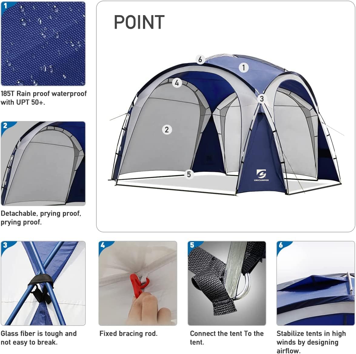 UNICAMPER Beach Tent 12 X 12ft Large UPF50+ Pop Up Canopy with 2-Pcs Side Wall