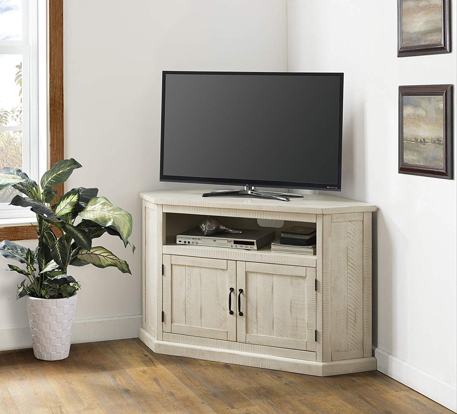 Martin Svensson Home Rustic Corner TV Stand All Antique White