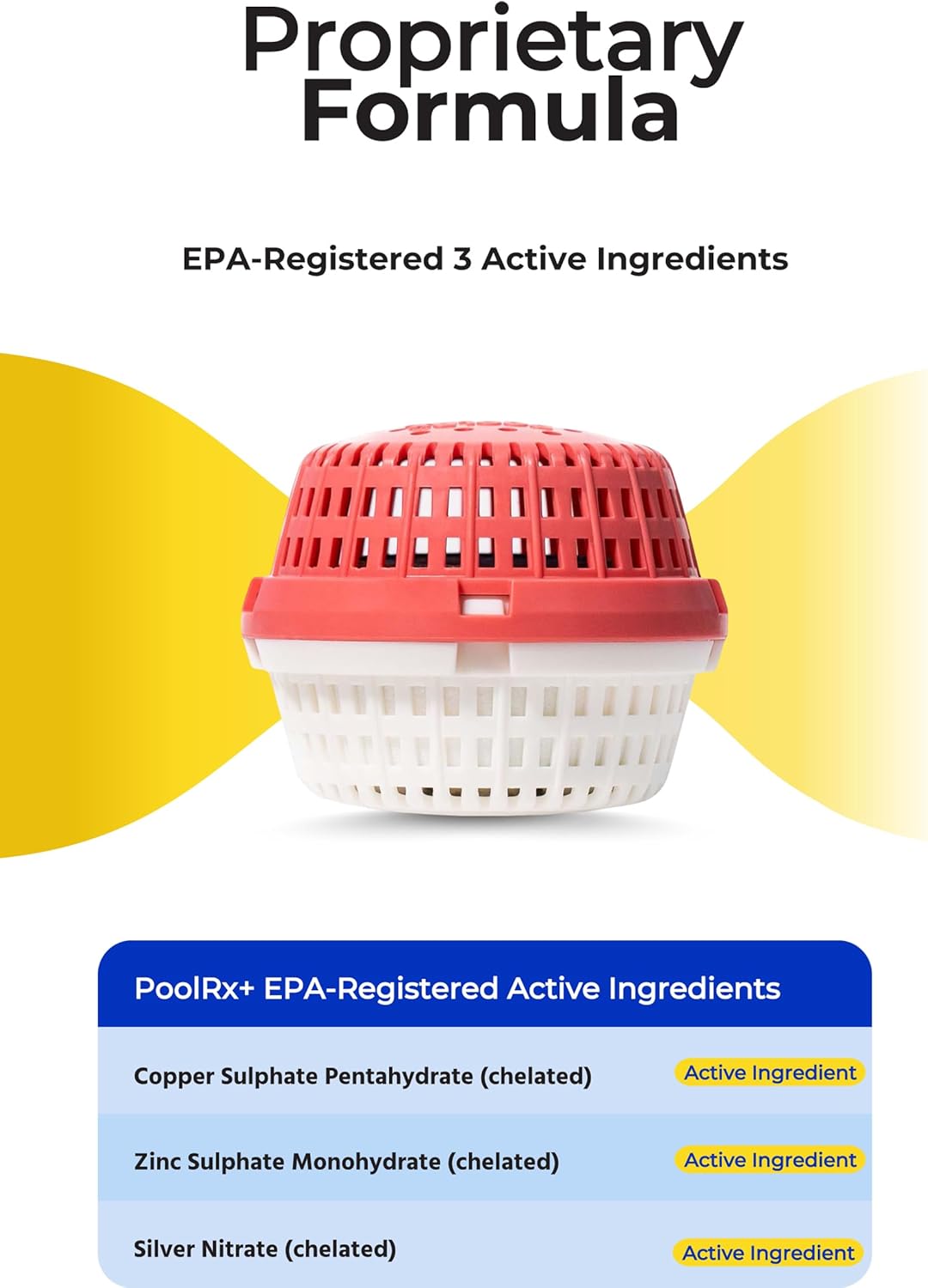 PoolRx+ Mineral Algaecide 4-Unit Pack, up to 6-Month Algae Control, for 2.5K-5K gallons, Red & White, New Formula with Silver.