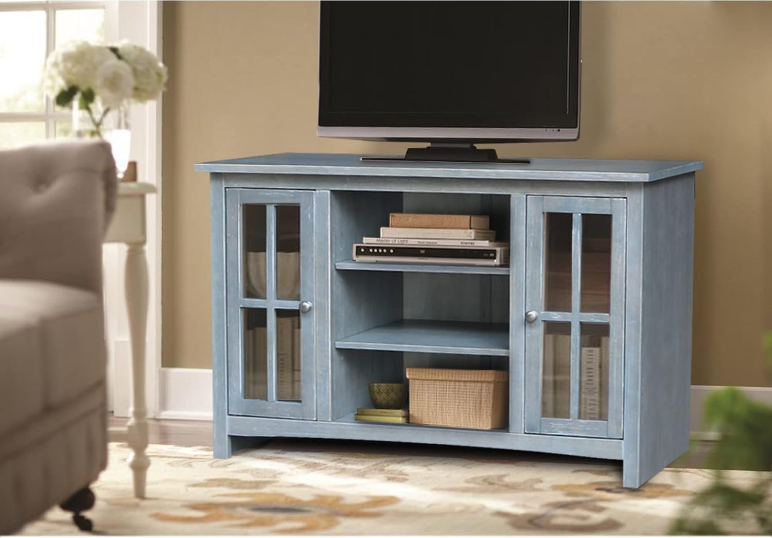 IC INTERNATIONAL CONCEPTS Entertainment/TV Stand with Open Shelves and 2 Doors in Gray - 48' Height