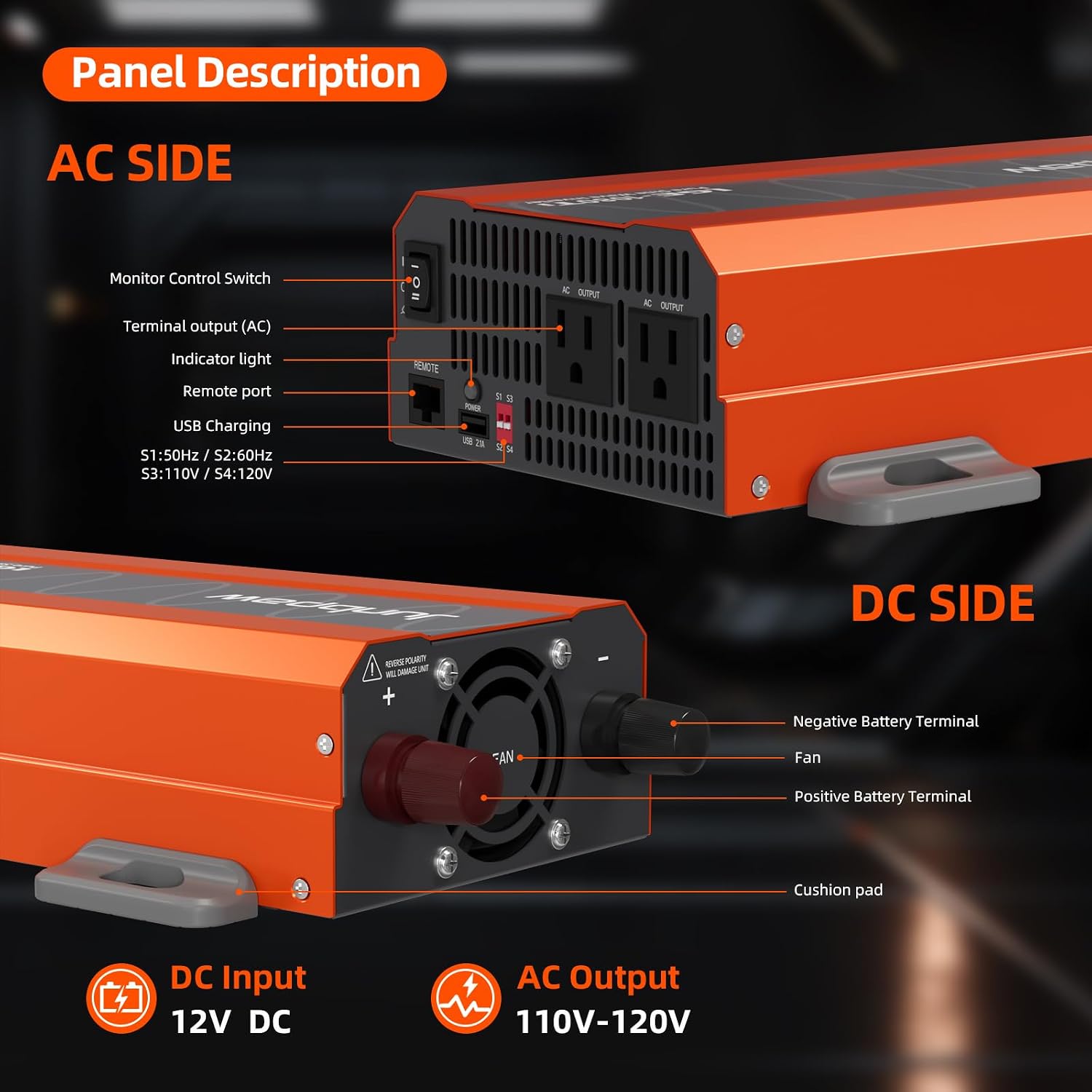 1080W Pure Sine Wave Inverter 12V to 110V Ultra Quiet, Game-Changing Design | 12V to 110 Converter for Home, RV, Camping, Off-Grid & Outdoor Adventures丨DC to AC (LGE-12V-1080Ti)