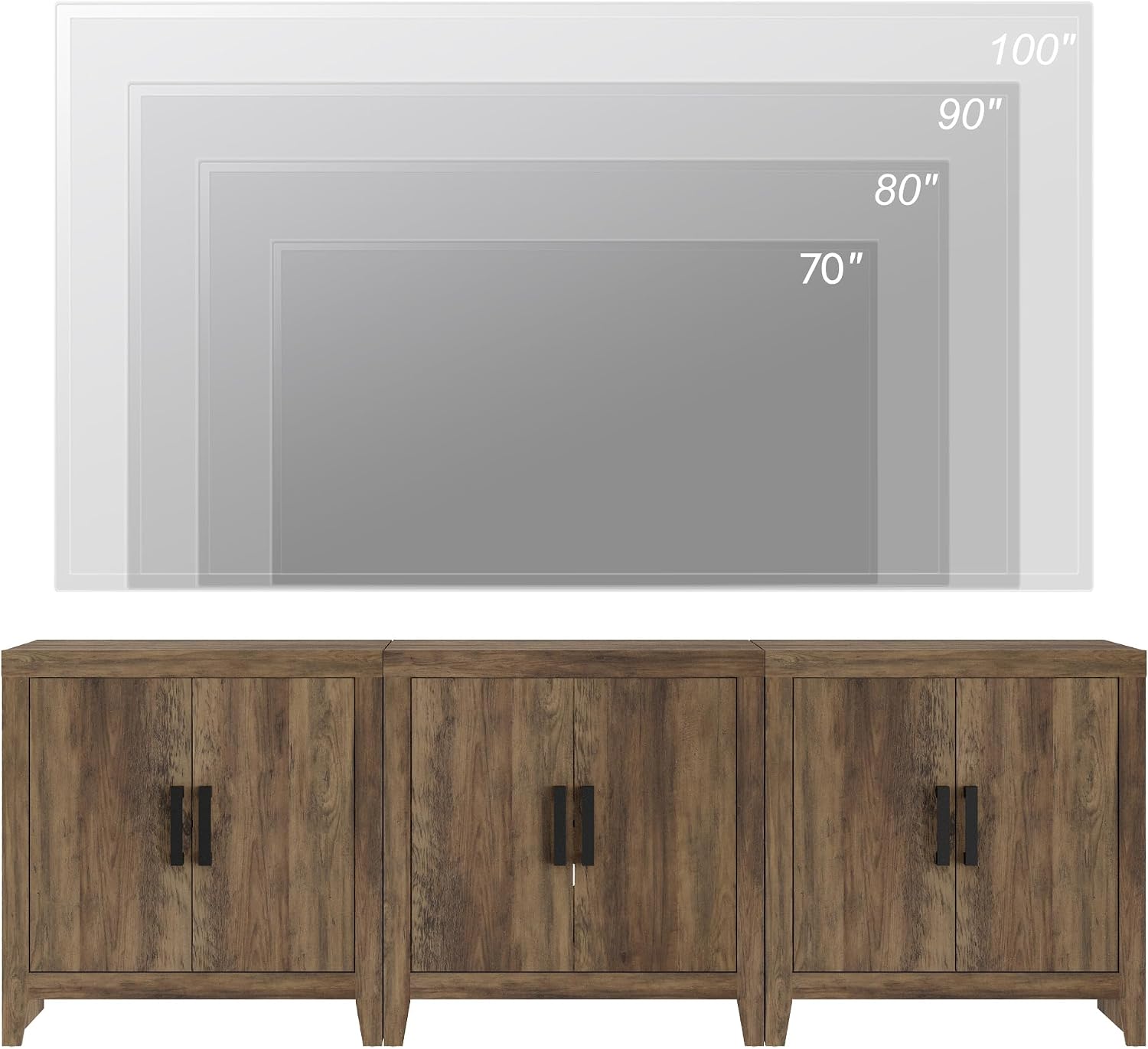 WAMPAT Farmhouse TV Stand for TVs up to 85 Inch, Rustic Wood Entertainment Center & Media Console with 6 Storage Doors, Accent Cabinet for Living Room, Hallway, Rustic Brown