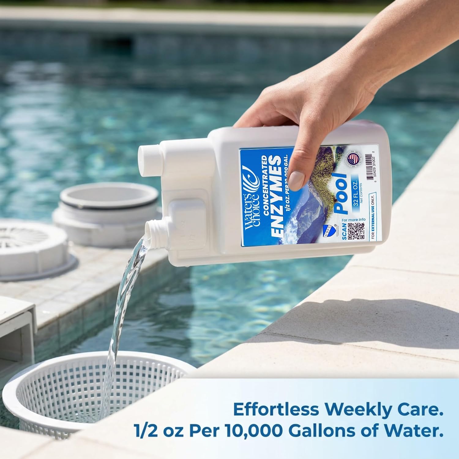 Waters Choice Weekly Pool Enzyme Concentrate 32 Ounce - Naturally Derived Pool Cleaner & Water Clarifier for Crystal Clear Pool Water - Reduce Chlorine Usage - No Scum or Odors