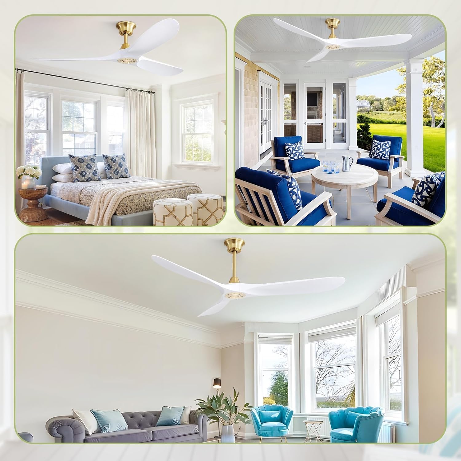 CACI Mall 60' Ceiling Fan No Light, White Smart Ceiling Fan with Remote Control, Modern, without Light, Quiet Reversible DC Motor for Outdoor, Living Room, Bedroom, Patio, Porch