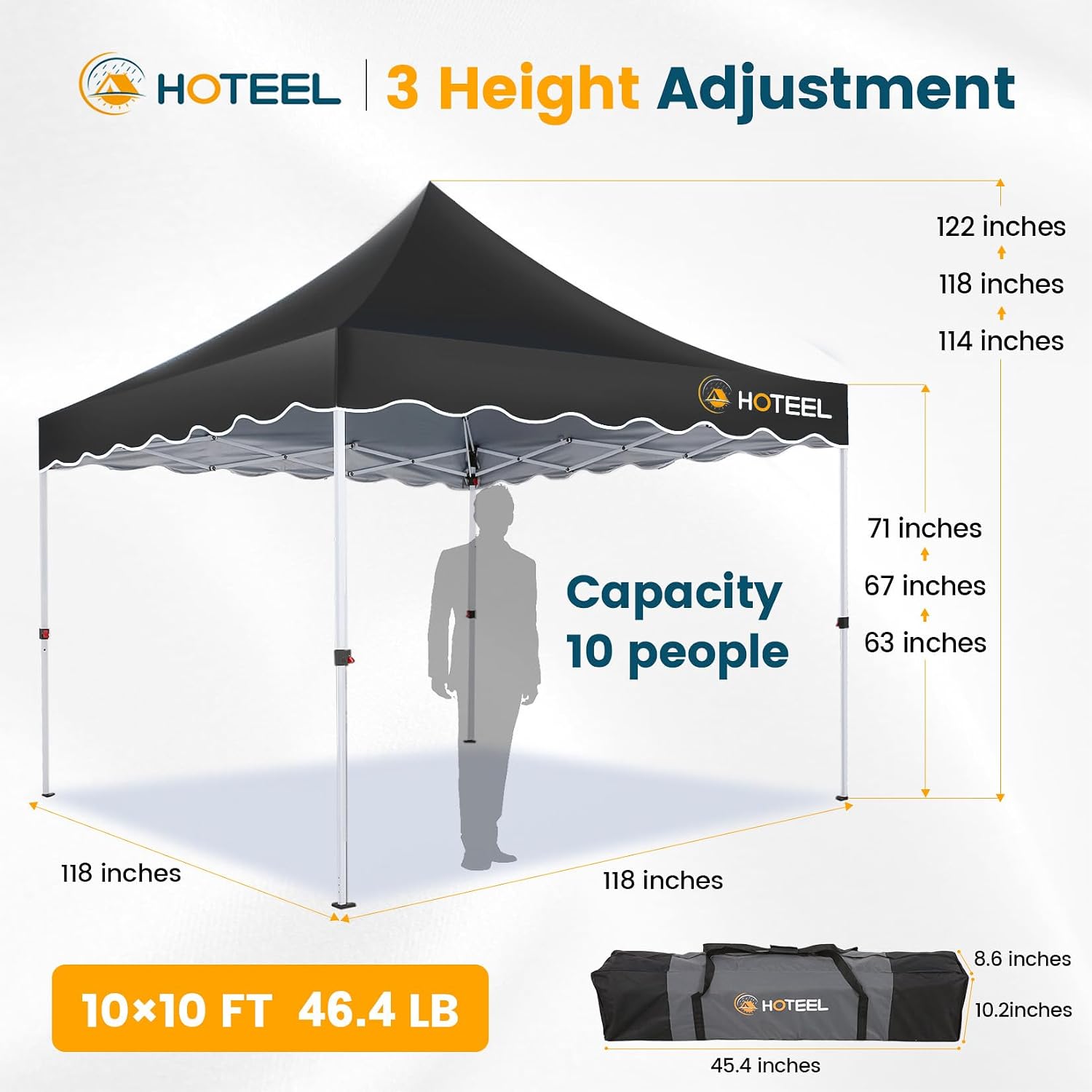 HOTEEL 10×10 Pop Up Canopy with 4 Sidewalls, UV 50+ and Waterproof 10×10 Canopy Event Tent, Thickened Frame, Space Easy Outdoor Pop Up Canopy for Vendor, Beaches, Events, Market (Black)
