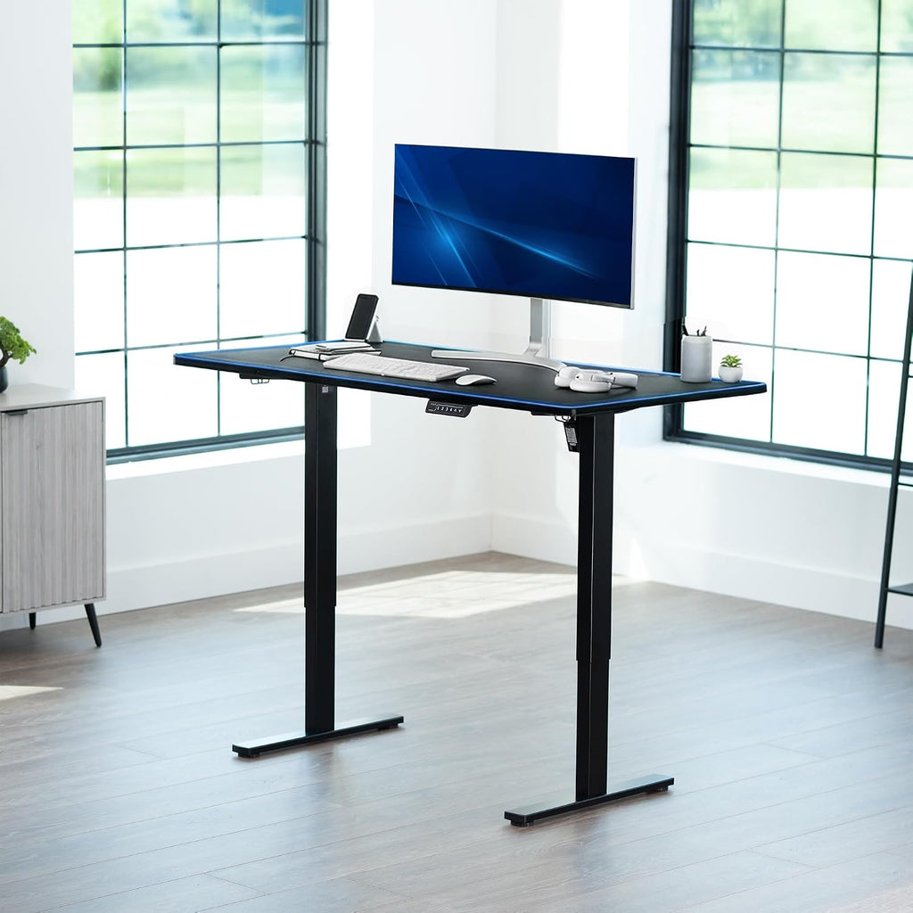 VIVO Electric 60 x 30 in Standing Desk with Full-Size RGB Mouse Pad, Memory Height Adjustment, 1B Series, Holds 220 lbs, Black Top Black Frame, DESK-KIT-1B6BP-30
