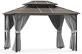 10'x12' Hardtop Gazebo - Heavy Duty Galvanized Steel Frame with Double Roof, Includes Netting & Curtains for Patio/Backyard (Gray)