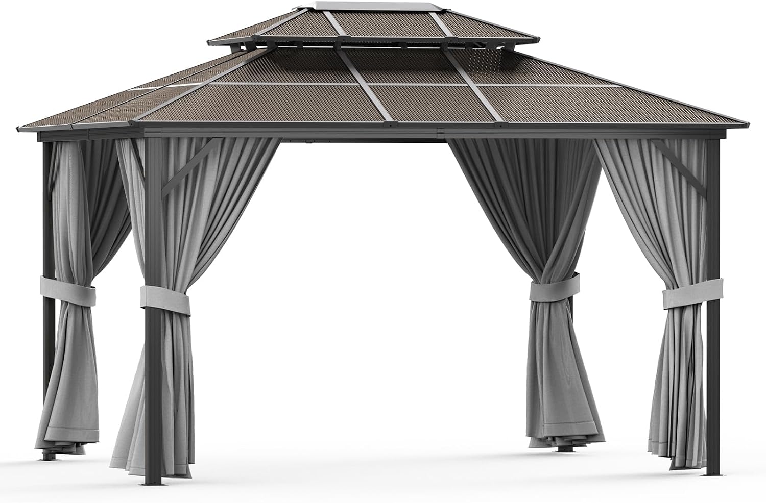 10'x12' Hardtop Gazebo - Heavy Duty Galvanized Steel Frame with Double Roof, Includes Netting & Curtains for Patio/Backyard (Gray)