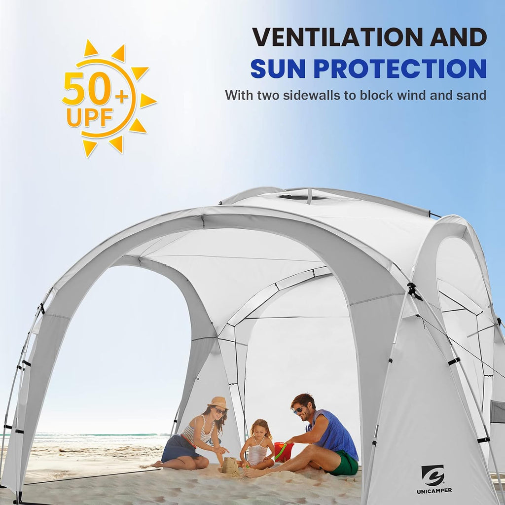 UNICAMPER Beach Tent 12 X 12ft Large UPF50+ Pop Up Canopy with 2-Pcs Side Wall
