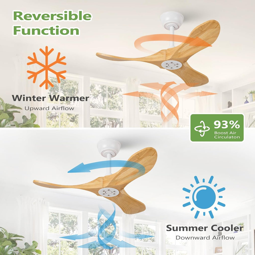 36 Inch Solid Wood Ceiling Fans without Light,Small Modern 3 Blade Quiet Dc Ceiling Fan For Slanted Ceilings, Rustic Wood Ceiling Fan For Gazebo With Wall Switch and Remote Control