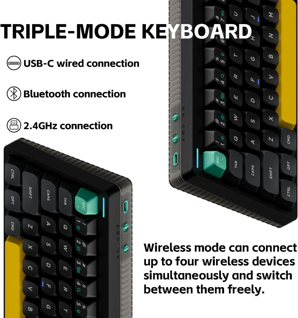 nuphy Halo65 V2 Wireless Mechanical Keyboard with PBT Keycaps,65% Hot Swappable Custom Gaming Keyboard Compatible with QMK/VIA,RGB Backlit,Gasket Structure,BT5.0/USB-C/2.4GHz,Black-Raspberry Switches