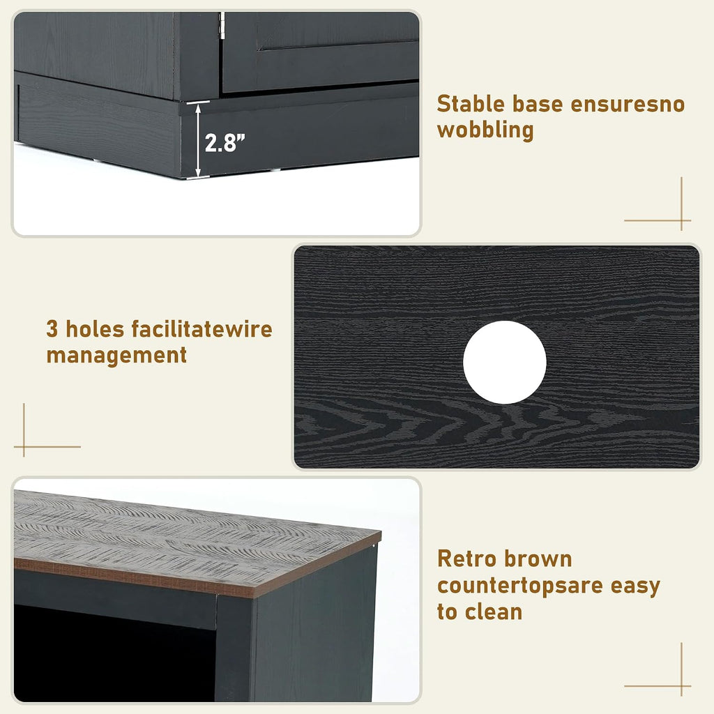 jiteentarou Farmhouse Fireplace TV Stand for 70/75/80 Inch TV, 32'Tall Entertainment Center w/ 36'Electric Fireplace and LED Light, 70'Media Console w/Barn Door Cabinet for Living Room, Black