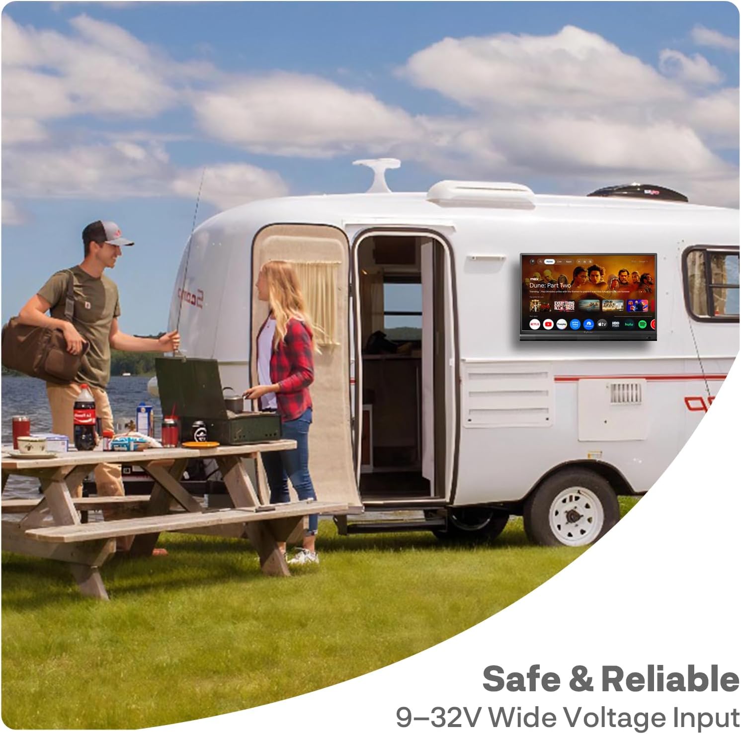 SYLVOX 32-Inch RV TV, 12 Volt Smart TV with Google OS, 178° Wide Viewing, HDMI/USB Ports, AC/DC Power, Voltage Protection for Camper, Motorhome and RV Use