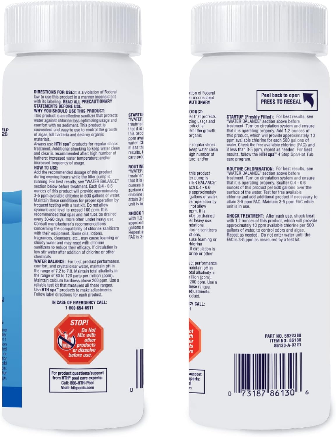 HTH Spa 86134 Clear Chlorinating Sanitizer, Spa & Hot Tub Chemical Controls Bacteria and Algae, 2.25 lbs (Pack of 6)