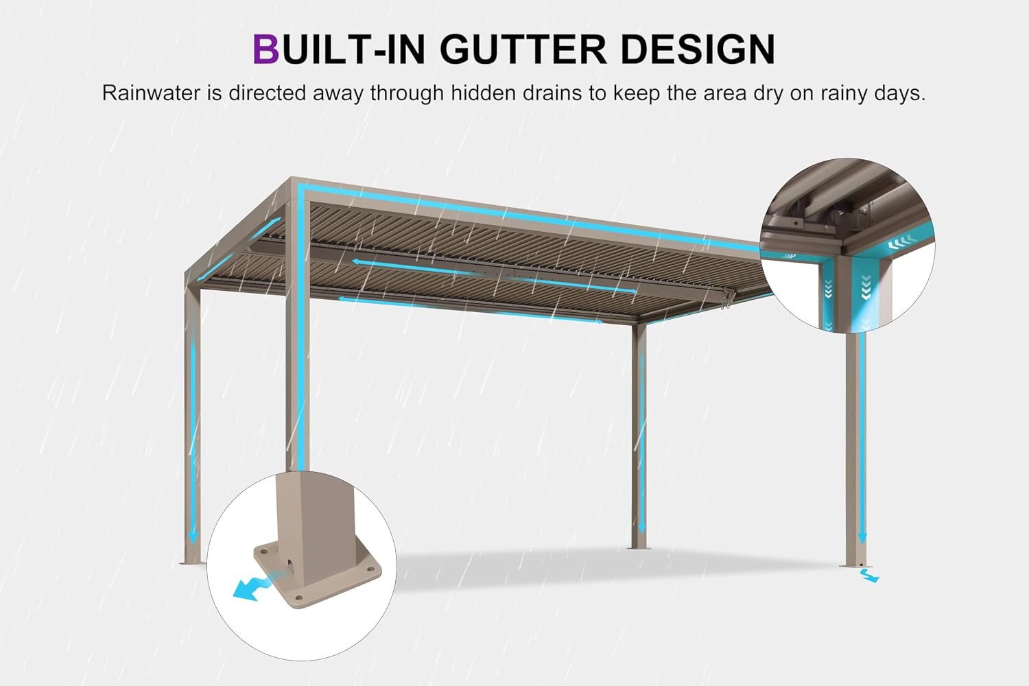 PURPLE LEAF Louvered Pergola 10' × 15' Champagne Outdoor Aluminum Pergola, Adjustable Gazebp for Deck Garden Backyard Patio Retractable Roof Canopy, 1 Long Side and 2 Short Side