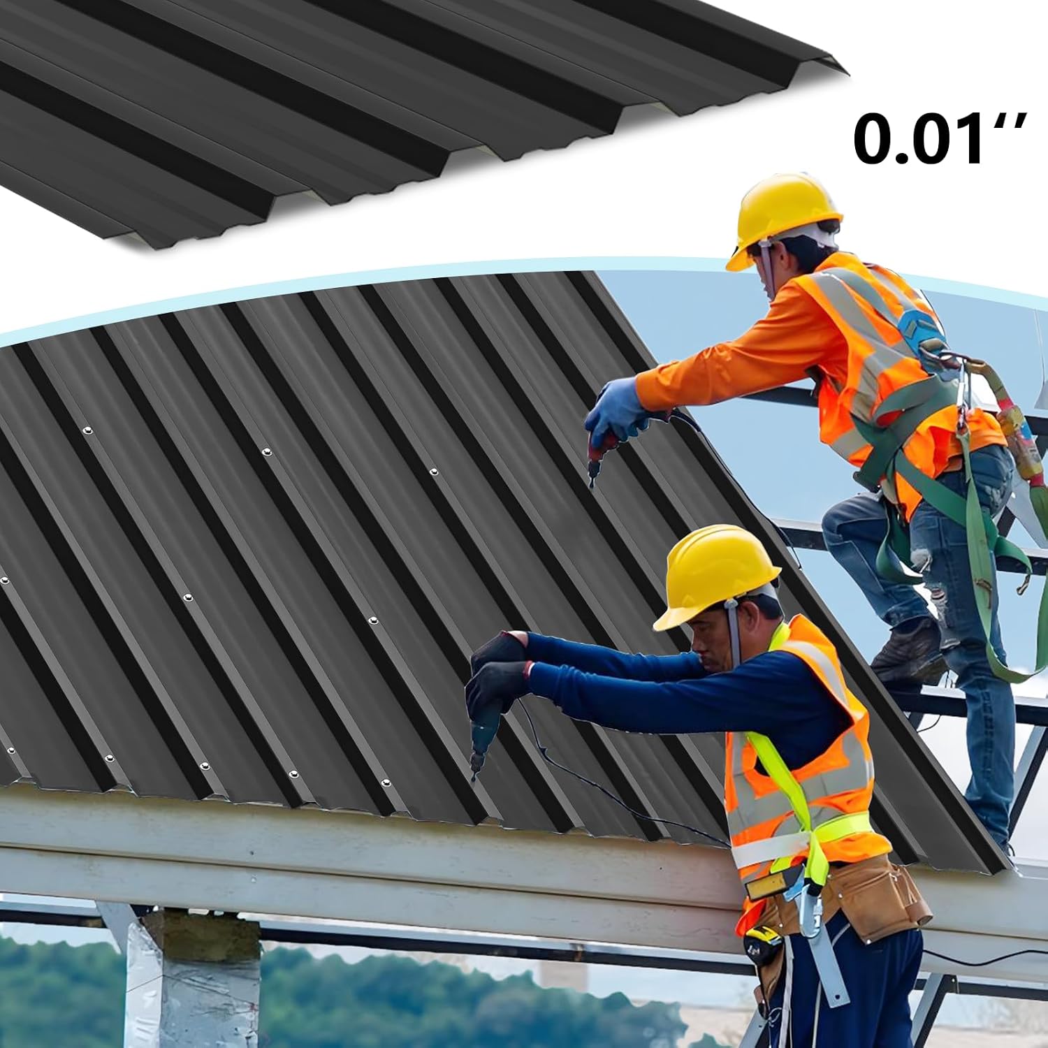 Metal Roof Panels - 10 Pcs Corrugated Pergola Heavy Duty Waterproof Tin Roofing Materials for Shed Gazebo Patio Garages 60.6x17.7in, Black, Galvanized Steel