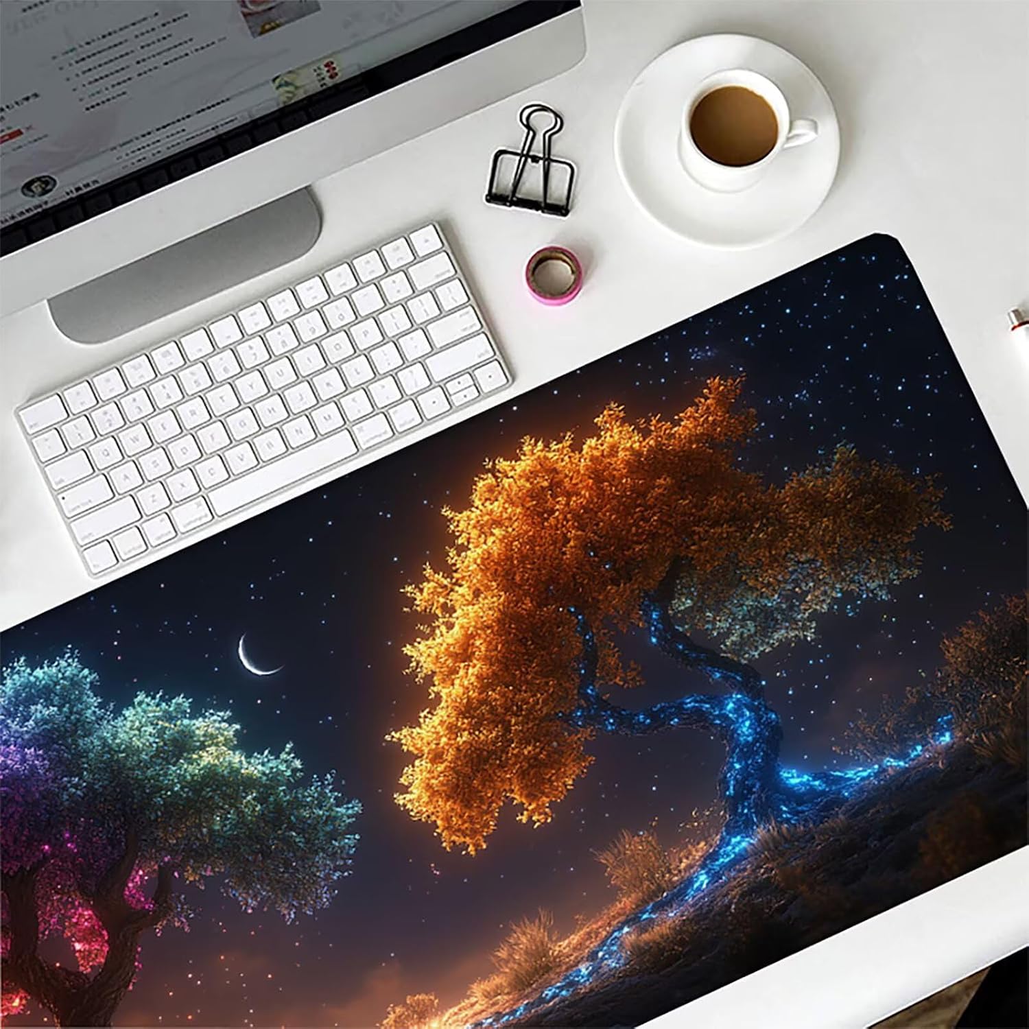 Tree Gaming Mouse Pad, Mouse Pad 64x32in, Large Desk Mat with Non-Slip Rubber Base, Office Desk Accessories, Large Extended Gaming Keyboard Mat, Big Mousepad for Computer Gamer Office, Blue 4-1481