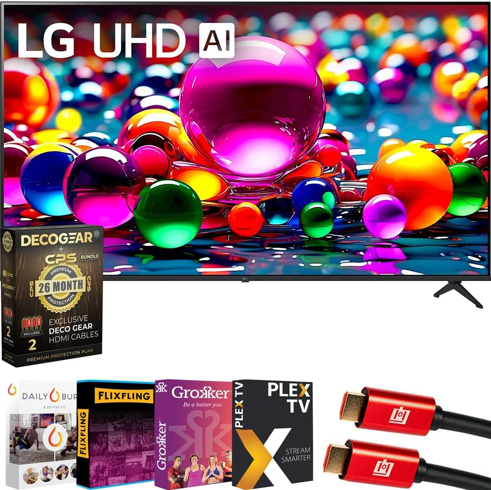 LG 50UA7700PUB 50 Inch UA77 LED AI 4K UHD Smart webOS TV (2025) Bundle with Premiere Movies Streaming, 6Ft HDMI Cable & Deco Gear CPS Exclusive 26 Month Protection Pack (BEACH-CPS-26M1000)