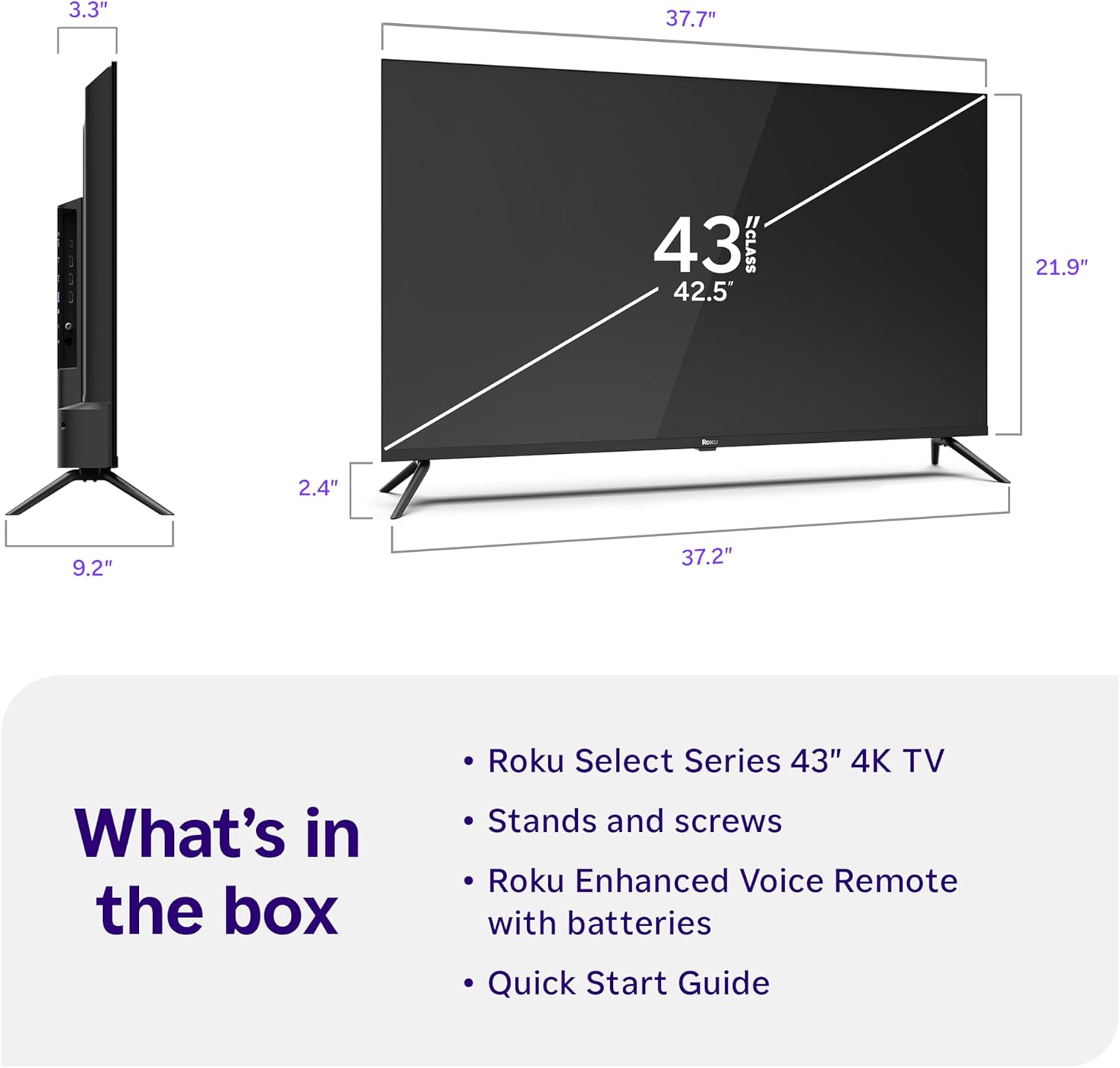 Roku Smart TV – 43-Inch Select Series, 4K HDR TV – Roku TV with Roku Remote – Flat Screen LED Television with Wi-Fi for Streaming Live Local News, Sports, Family Entertainment