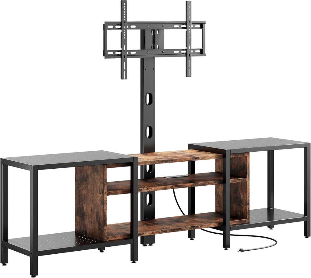 IRONCK 79 Inch TV Stand for TVs up to 85 Inch with Mount and Power Outlet, 3 Tiers TV Console with Storage Shelves, Entertainment Center, Steel Frame, for Living Room, Bedroom, Vintage Brown
