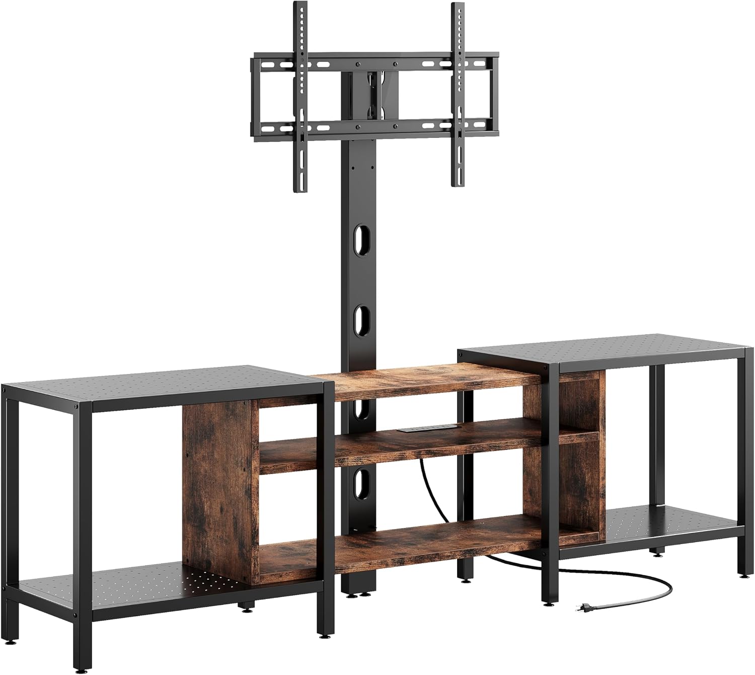 IRONCK 79 Inch TV Stand for TVs up to 85 Inch with Mount and Power Outlet, 3 Tiers TV Console with Storage Shelves, Entertainment Center, Steel Frame, for Living Room, Bedroom, Vintage Brown