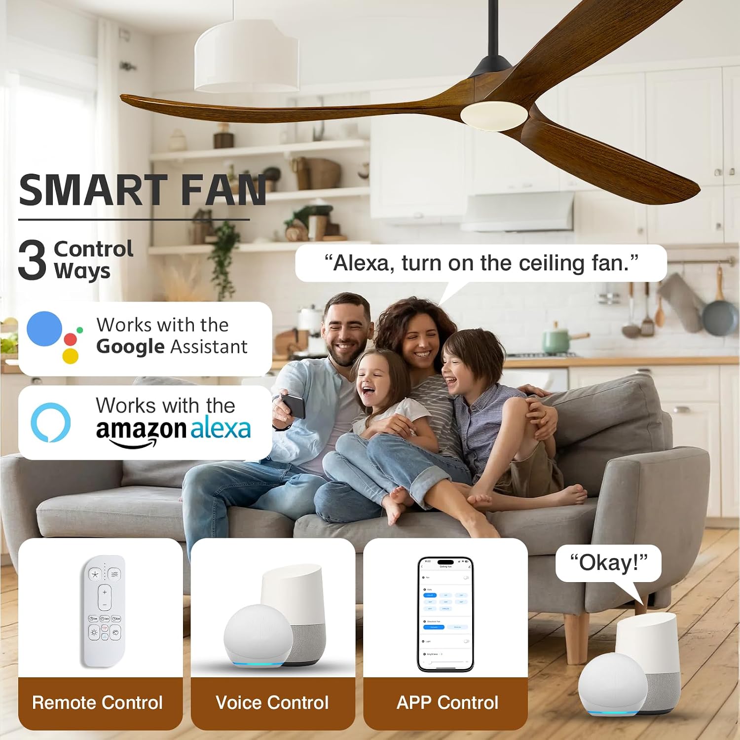 70 Inch Large Outdoor Ceiling Fan with Light, 3 Blades Wood Propeller Ceiling Fan, Modern Smart Remote/APP/Alexa Control, High CFM Quiet DC Fan for Patio Farmhouse Bedroom, 3 CCT Dimmable