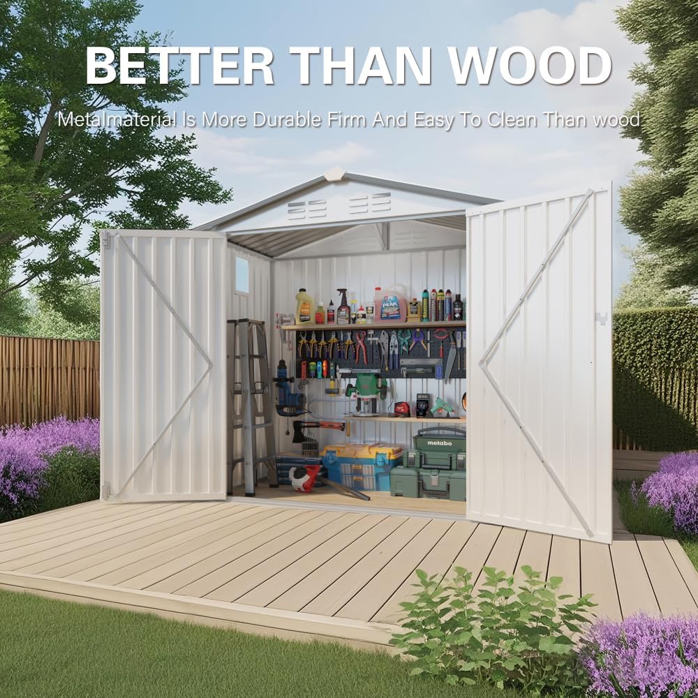 6X3.5 FT Metal Storage Shed Outdoor Tool Shed with Window, Lockable Door & Vents, Waterproof Backyard Garden Storage for Tools, Bikes, Sundries, Patio (White+Gray)