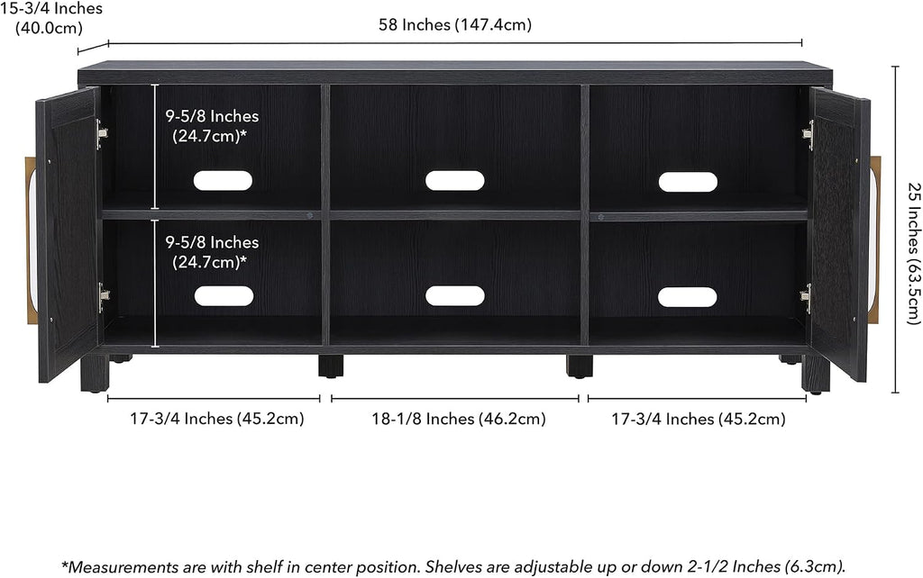 Henn&Hart Rectangular TV Stand for TV's up to 65' in Black Grain, TV Stands for the Living Room
