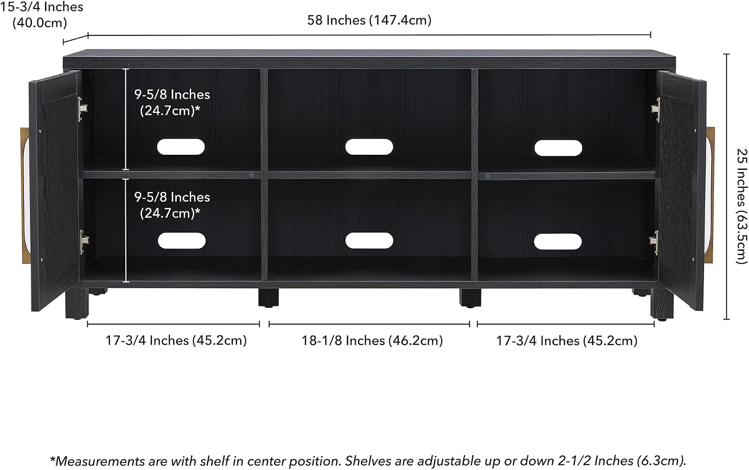 Henn&Hart Rectangular TV Stand for TV's up to 65' in Black Grain, TV Stands for the Living Room