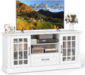 Tangkula Farmhouse TV Stand for TV up to 65 70 Inches, Tall Media Console Table with 2 Glass Storage Cabinets, 1 Drawer & 2 Open Shelves, Wooden Entertainment Center for Living Room (White)