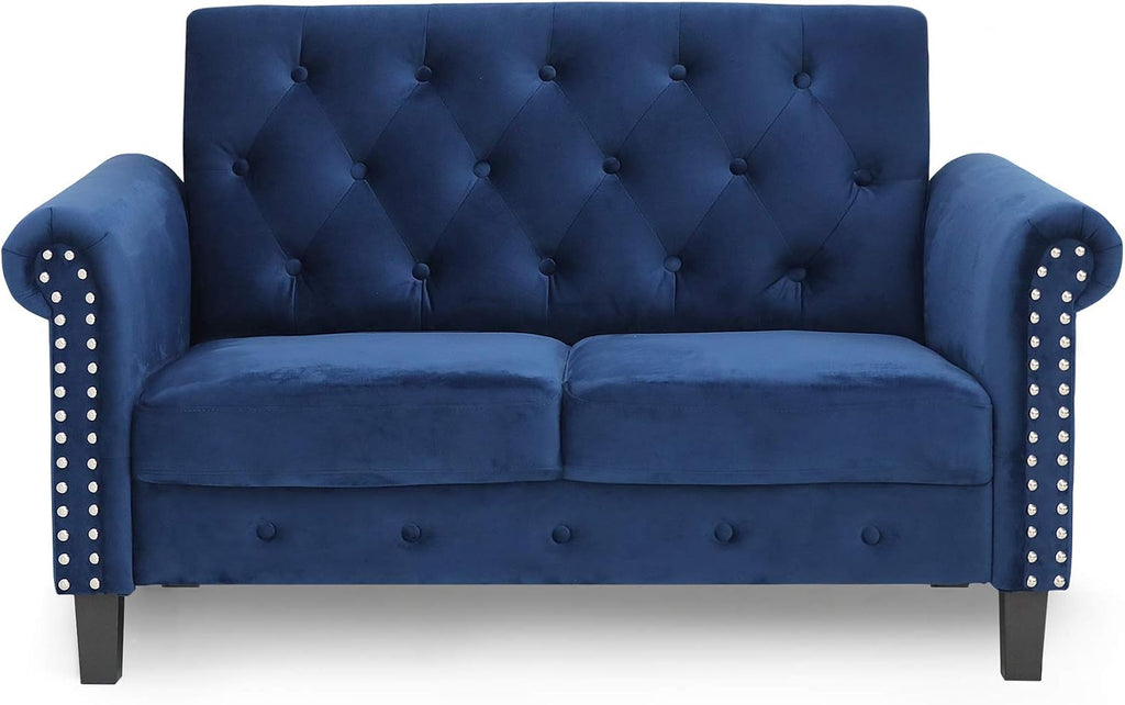 Furinno Bastia Vintage Modern Chesterfield Button Tufted Loveseat/Sofa Couch for Living Room, Navy Velvet