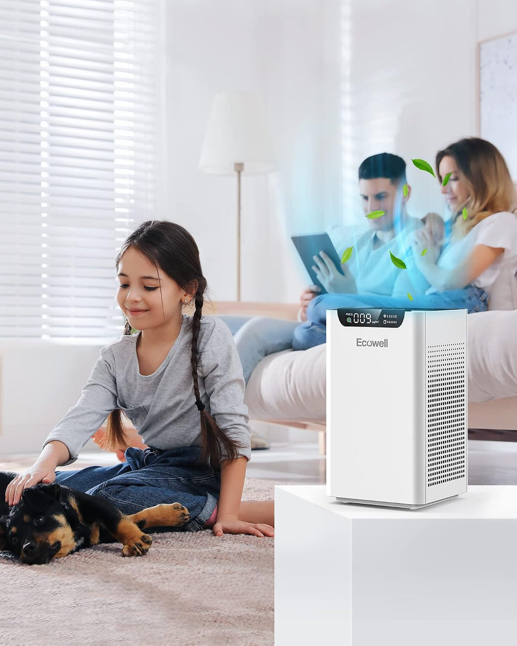 ECOWELL Air Purifiers for Home Large Room Bedroom Fit Up to 1185 Sq Ft Room W/Auto Sensor, Dual Sides Air Intake,True HEPA Filters Capturing 99.97% the Dust Pet Hair Smoke Pollen Odor EAP260, White